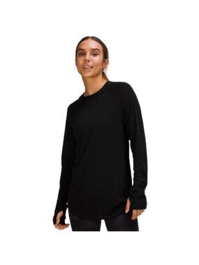 Lululemon Lightweight Boolux Cashmere Bamboo Blend Crew Neck Sweater Black Sz 4